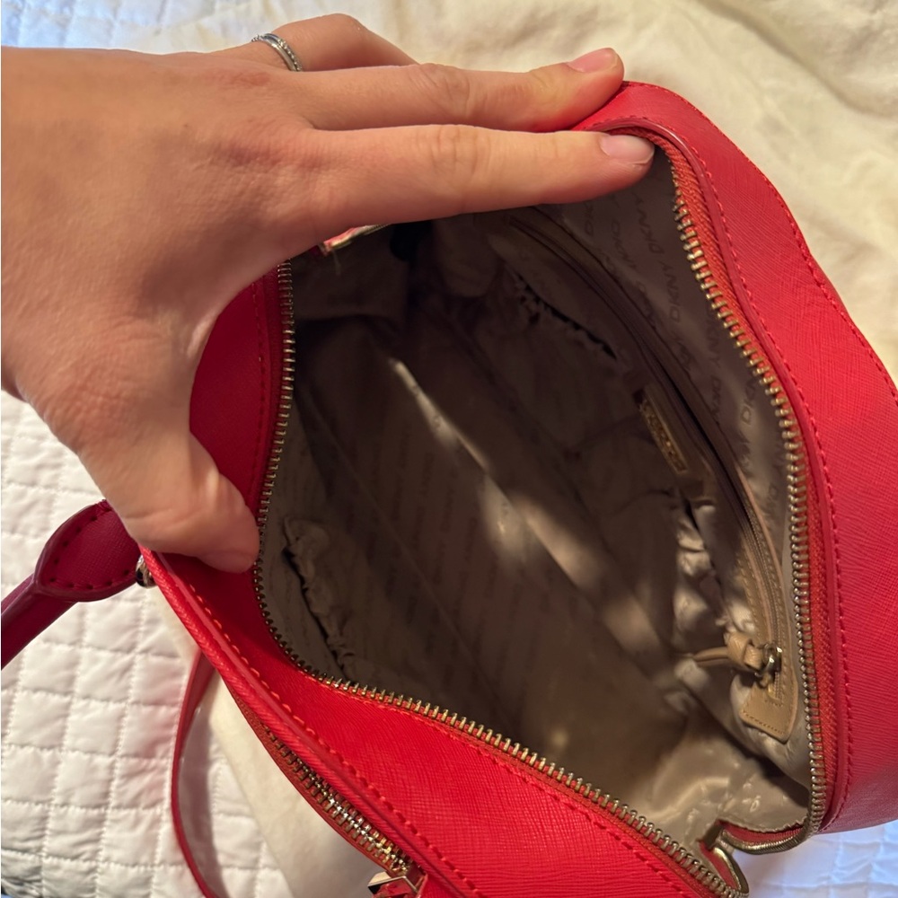 DKNY Red Leather Dome Satchel with Detachable Strap - Picture 4 of 4